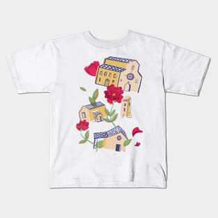 Abstract illustration of an Italian village and flowers Kids T-Shirt